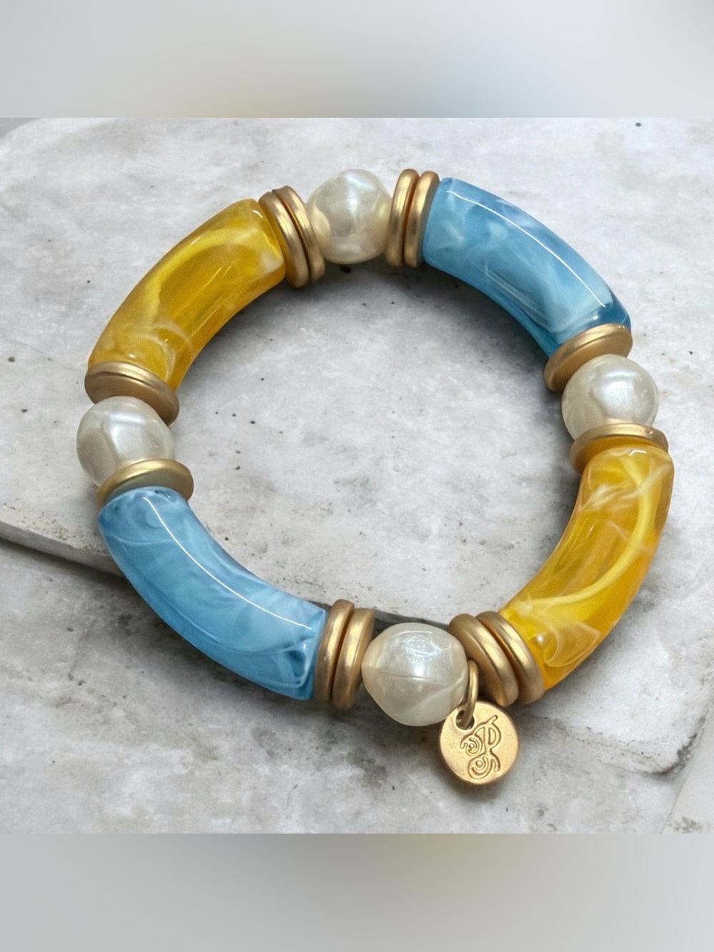 Plunder Design Acrylic Macaroni Bead Elastic Stretch Bracelet NEW